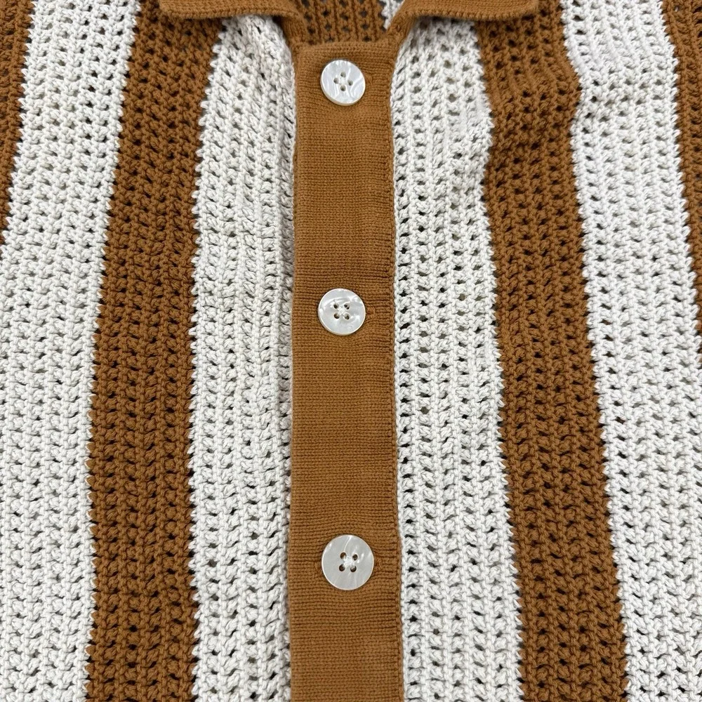 Dandy Del Mar The Dominica Crochet Shirt Men's XL Burnt Sienna Stripe Button Up